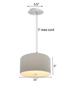 16" W 2 Light Pendant Light Oatmeal Linen Drum Shade with Diffuser