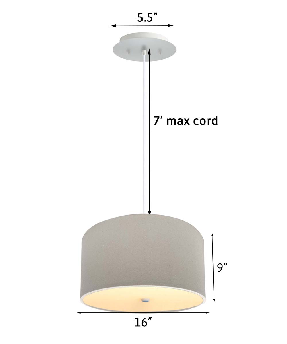 16" W 2 Light Pendant Light Oatmeal Linen Drum Shade with Diffuser