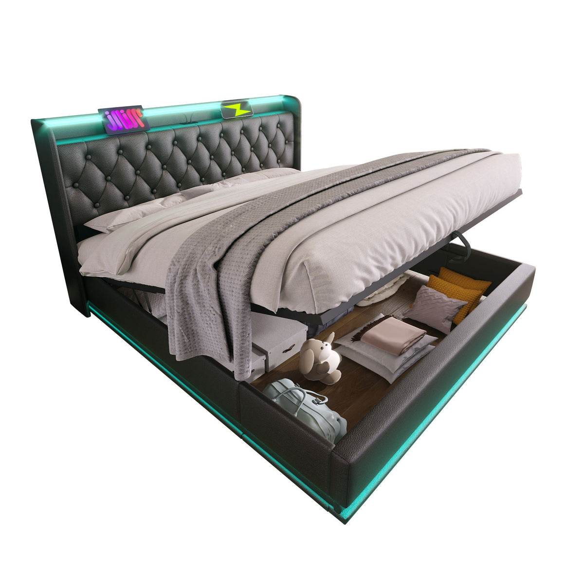 Upholstered Bed, Hydraulic Storage Bed (Without Mattress)