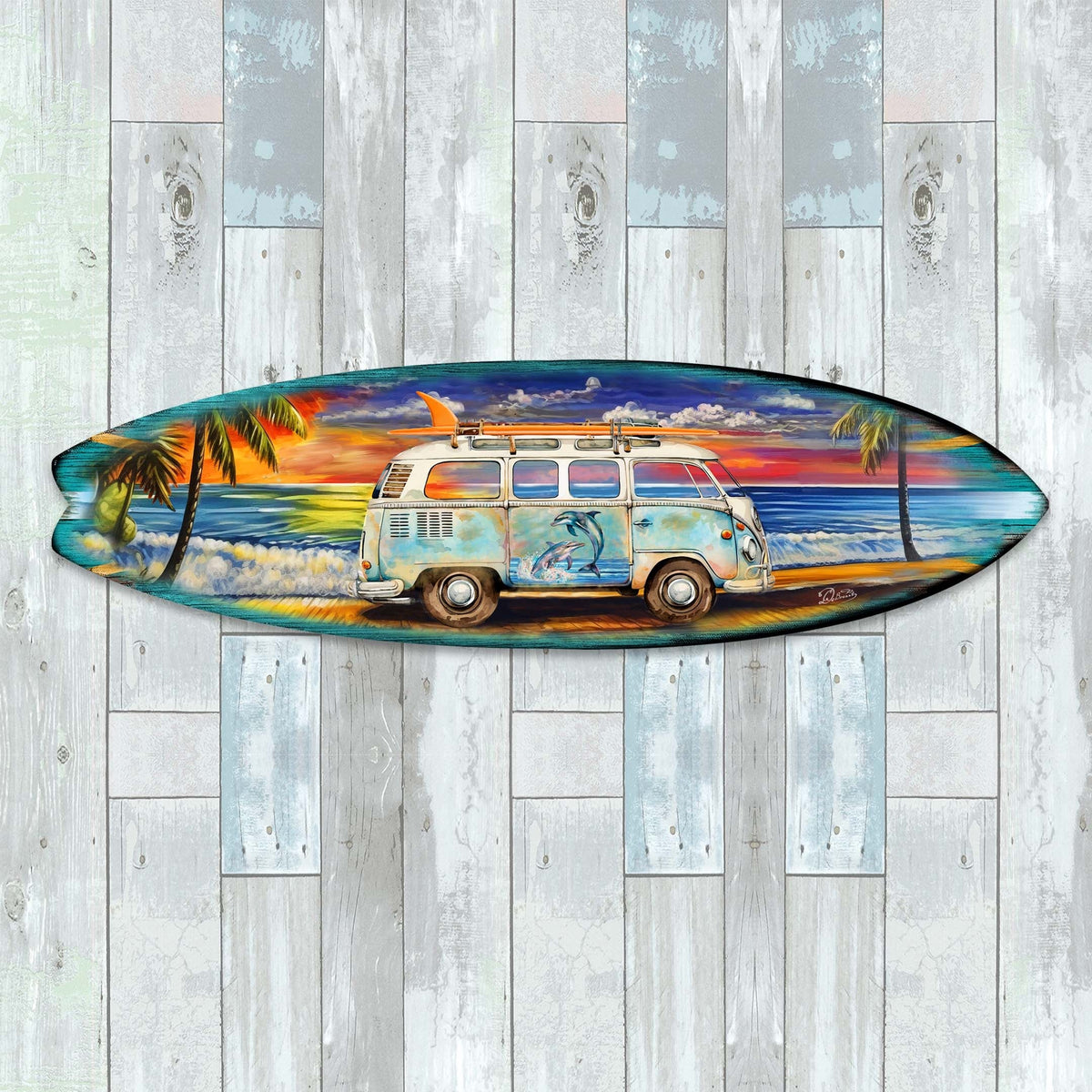 Surf Van at the Beach Surfboard Coastal Wall Art