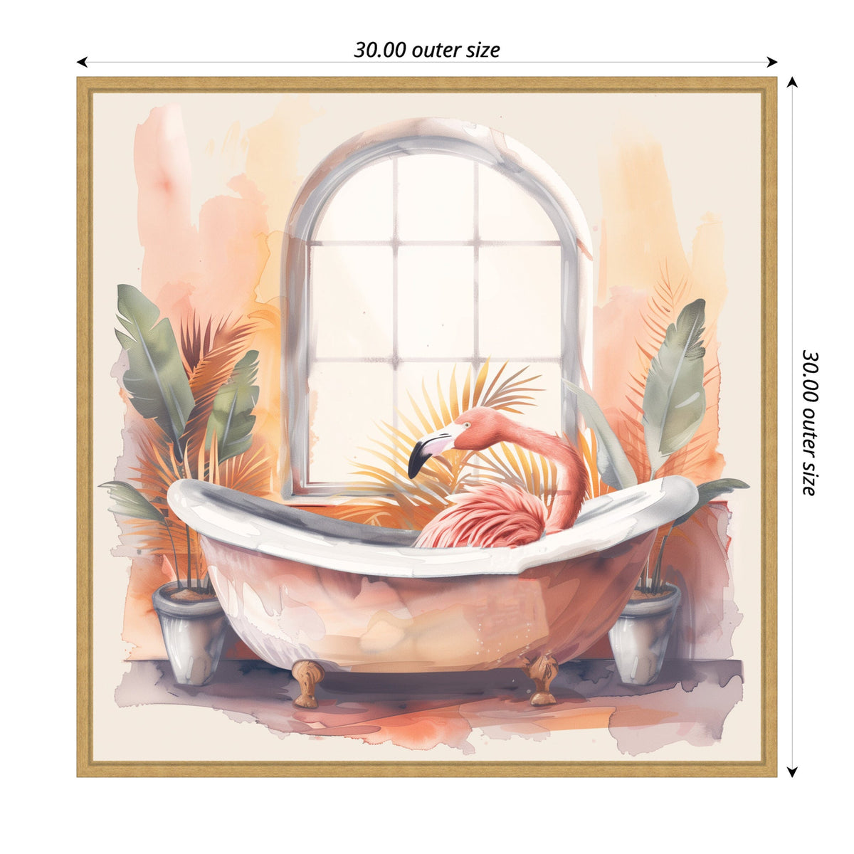 Sylvie Flamingo Bath Pastel Tropical Bathroom Watercolor Framed Canvas