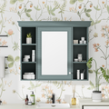 35 ''x 28' 'blue wall mounted bathroom storage cabinet with mirror door