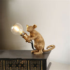 Postmodern Resin Animal Rat Mouse Table Lamp Small Mini Mouse Cute LED Night Lights Home Décor Desk Lights Bedside Lamp Decorative Table Lamp Cute Study Lamps for Bedroom Décor (