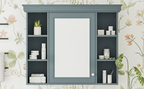 35 ''x 28' 'blue wall mounted bathroom storage cabinet with mirror door