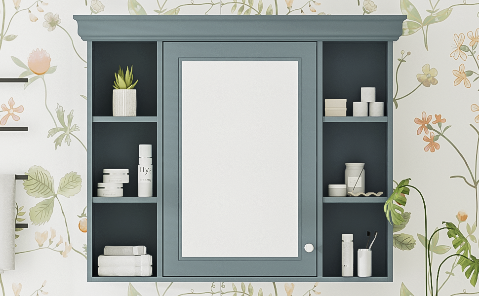 35 ''x 28' 'blue wall mounted bathroom storage cabinet with mirror door