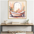 Sylvie Flamingo Bath Pastel Tropical Bathroom Watercolor Framed Canvas