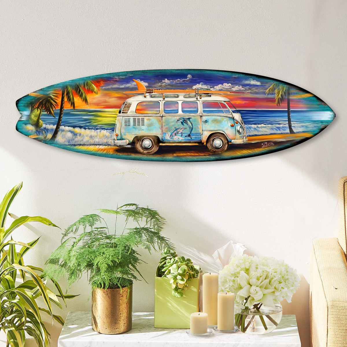 Surf Van at the Beach Surfboard Coastal Wall Art