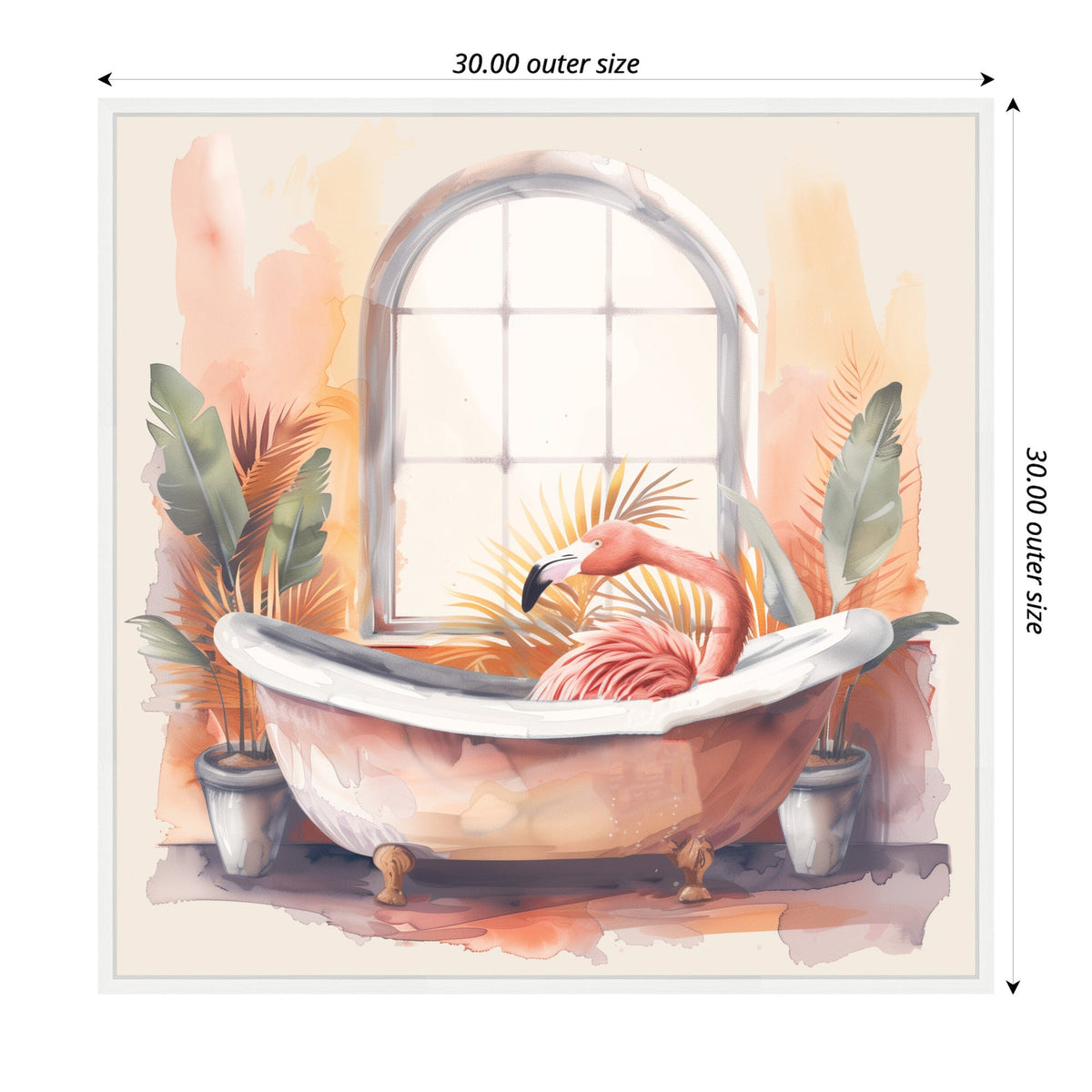 Sylvie Flamingo Bath Pastel Tropical Bathroom Watercolor Framed Canvas