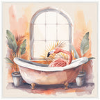 Sylvie Flamingo Bath Pastel Tropical Bathroom Watercolor Framed Canvas