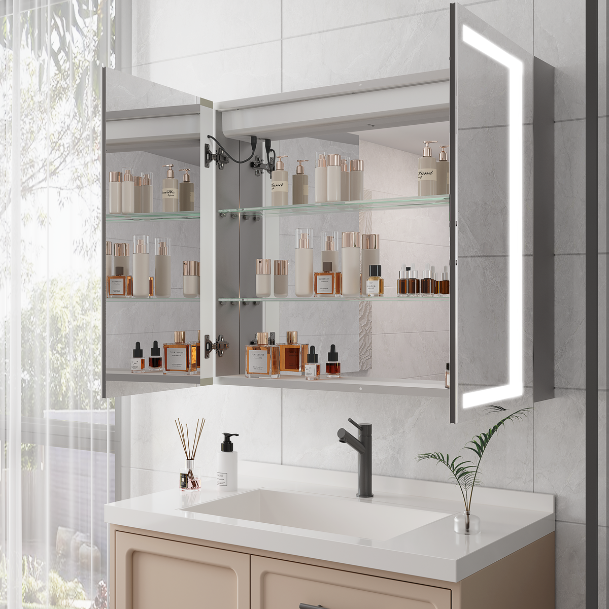 36 x 30 inch Medicine Cabinet with LED Vanity Mirror Anti-Fog