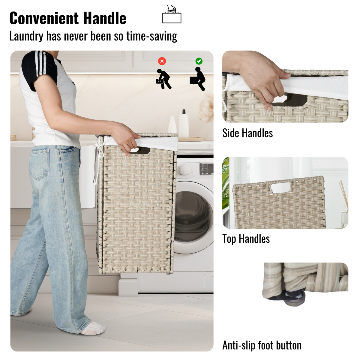 Laundry Hamper With Lid PE Rattan