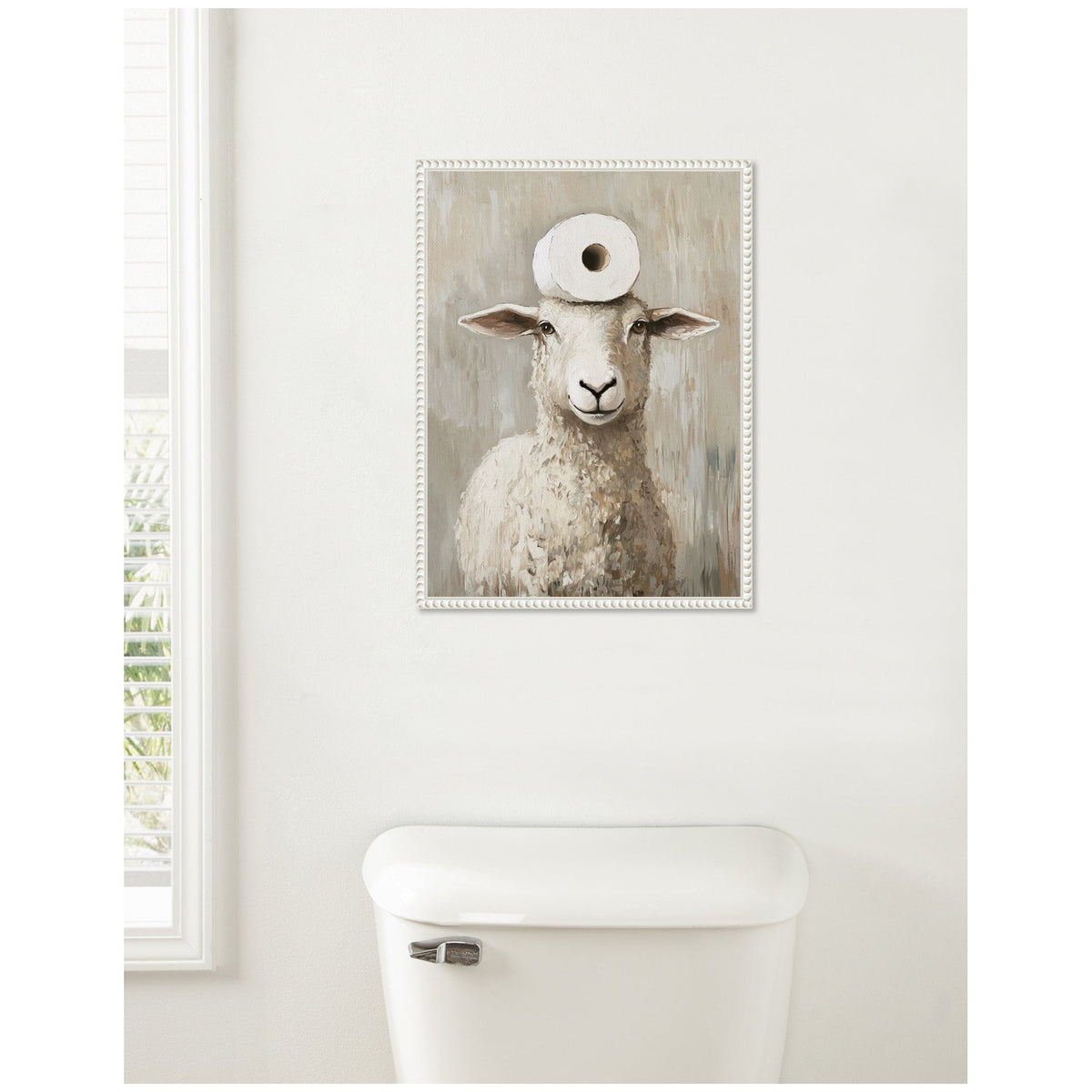 Sylvie Toilet Paper Roll on Cute Sheeps Head Bathroom Art Framed Canvas