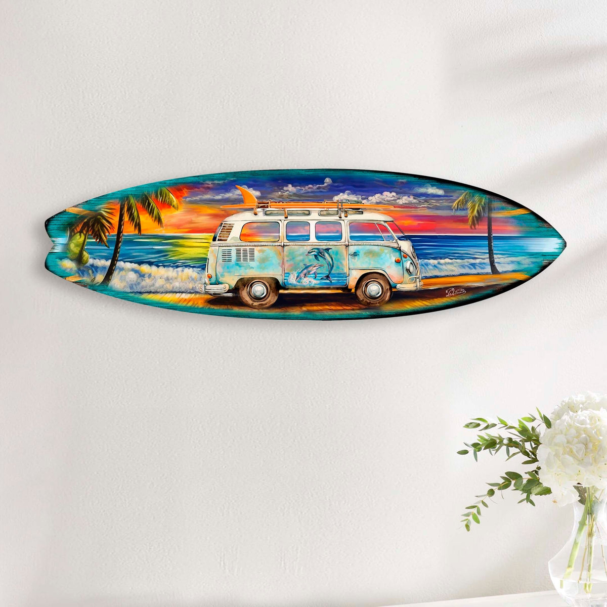 Surf Van at the Beach Surfboard Coastal Wall Art