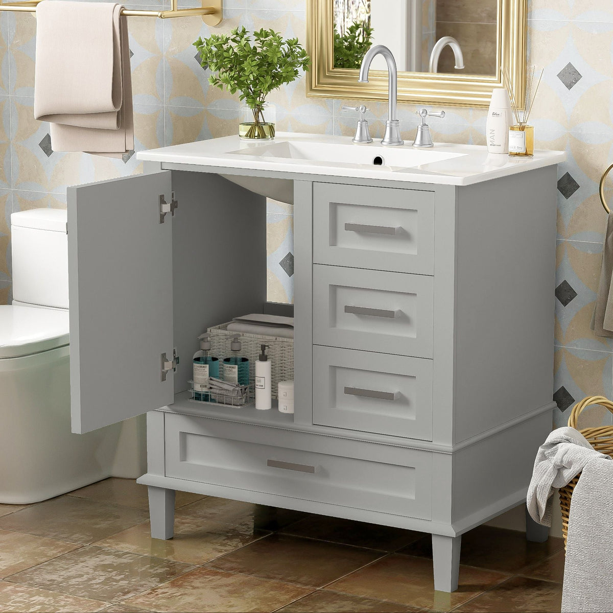 Modern Bathroom Cabinet With Sink Combo Set