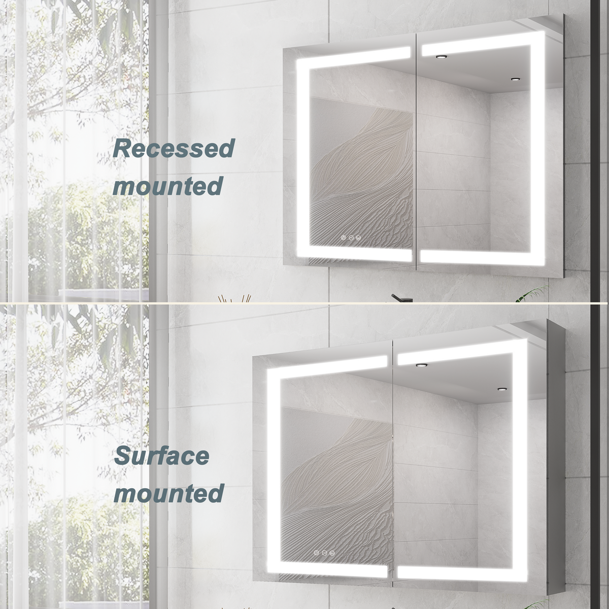 36 x 30 inch Medicine Cabinet with LED Vanity Mirror Anti-Fog