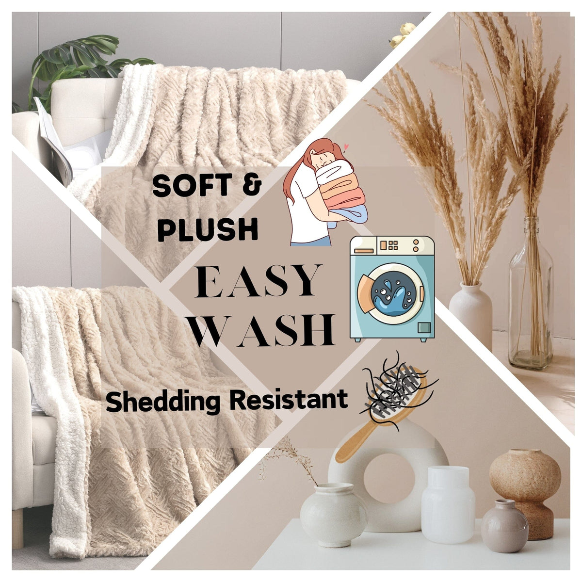 DaDalogy Bedding Champagne Ivory Faux Fur Throw Blanket
