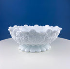Antique Westmoreland Milk Glass Bowl with Embossed Grapes & Vines