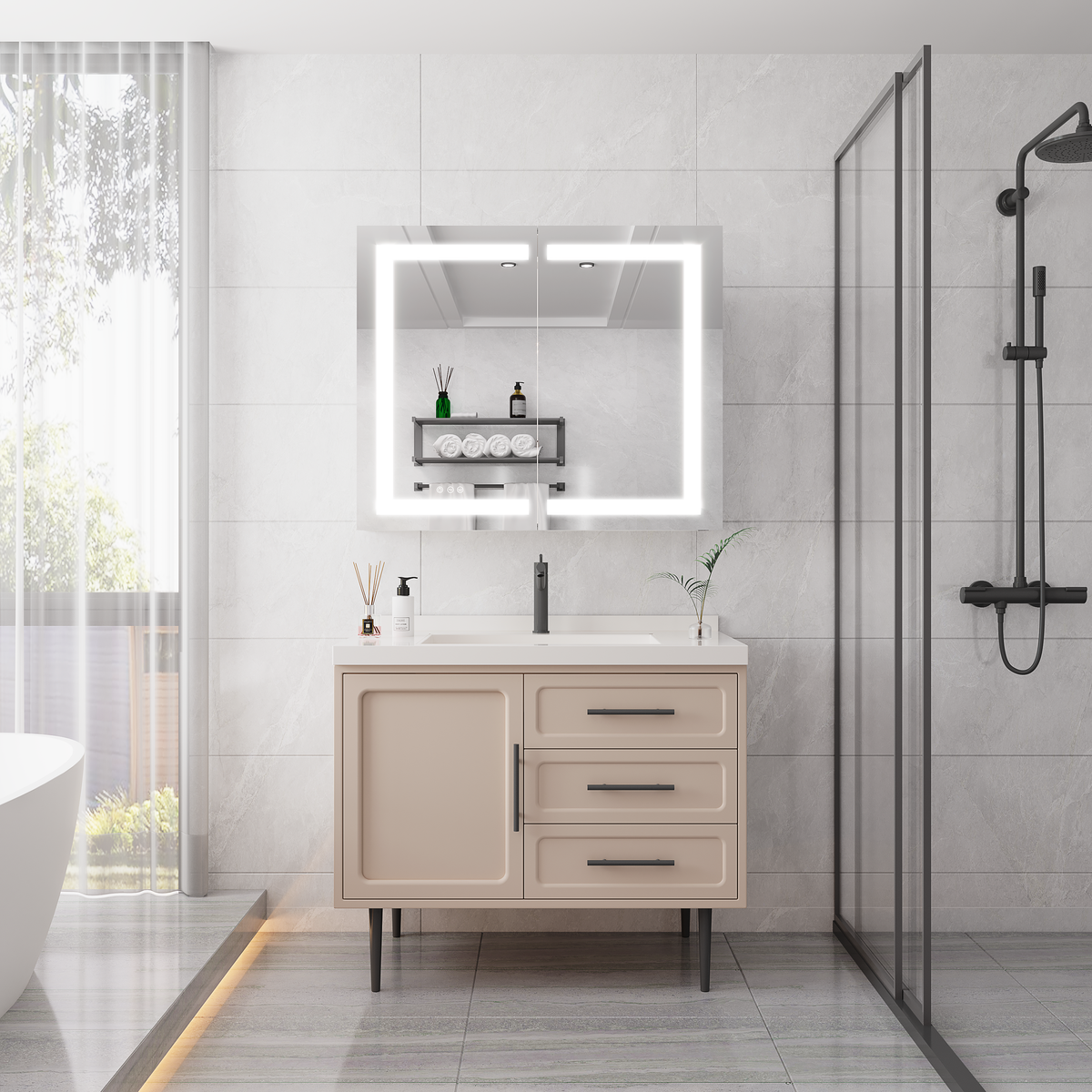 36 x 30 inch Medicine Cabinet with LED Vanity Mirror Anti-Fog
