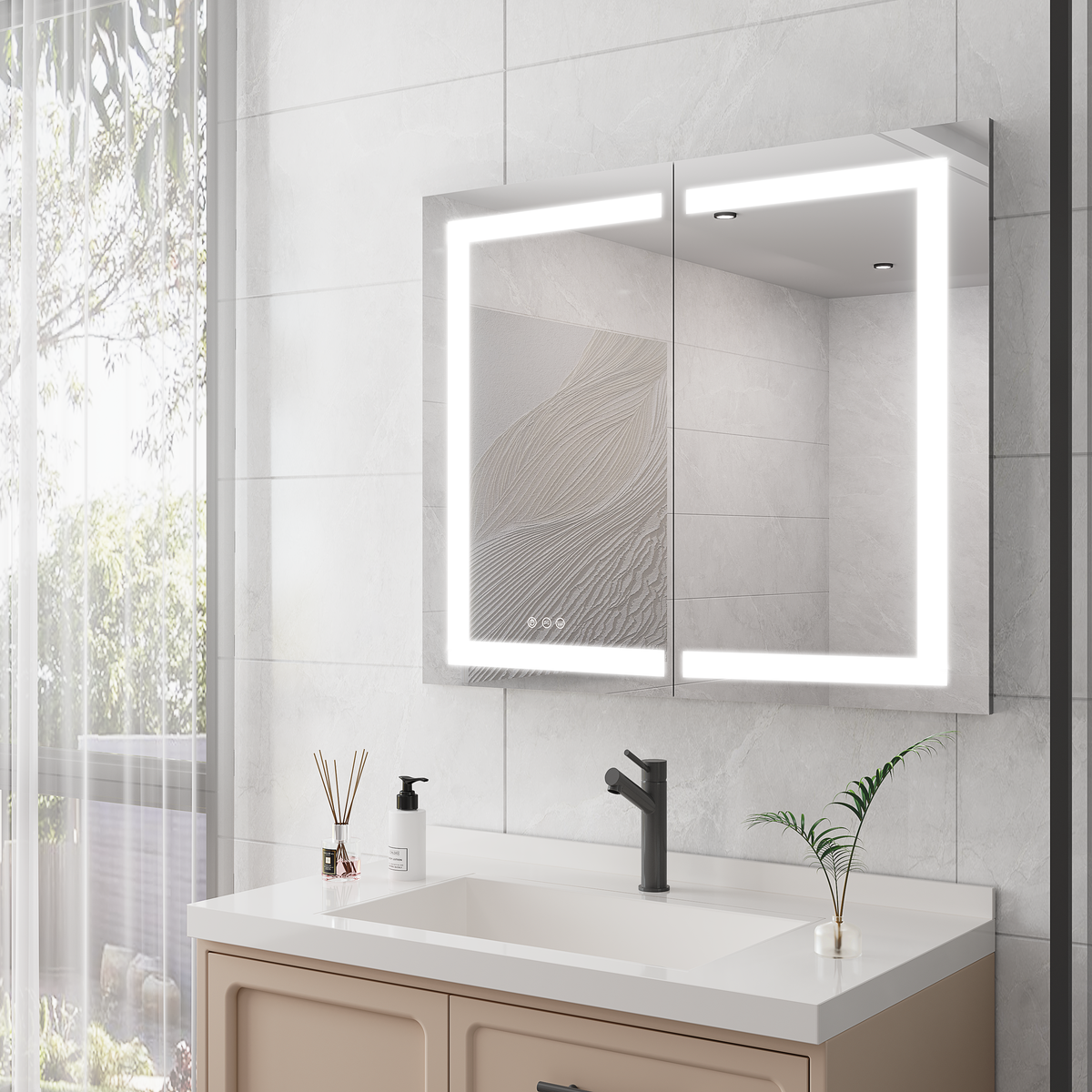 36 x 30 inch Medicine Cabinet with LED Vanity Mirror Anti-Fog