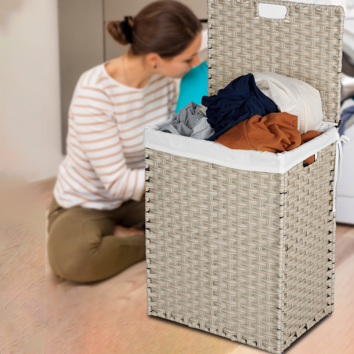 Laundry Hamper With Lid PE Rattan