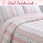 Romantic Chic Lace Ruffle Pink Real Patchwork Cotton Reversible Quilt Bedding Set