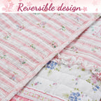 Romantic Chic Lace Ruffle Pink Real Patchwork Cotton Reversible Quilt Bedding Set
