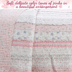 Romantic Chic Lace Ruffle Pink Real Patchwork Cotton Reversible Quilt Bedding Set