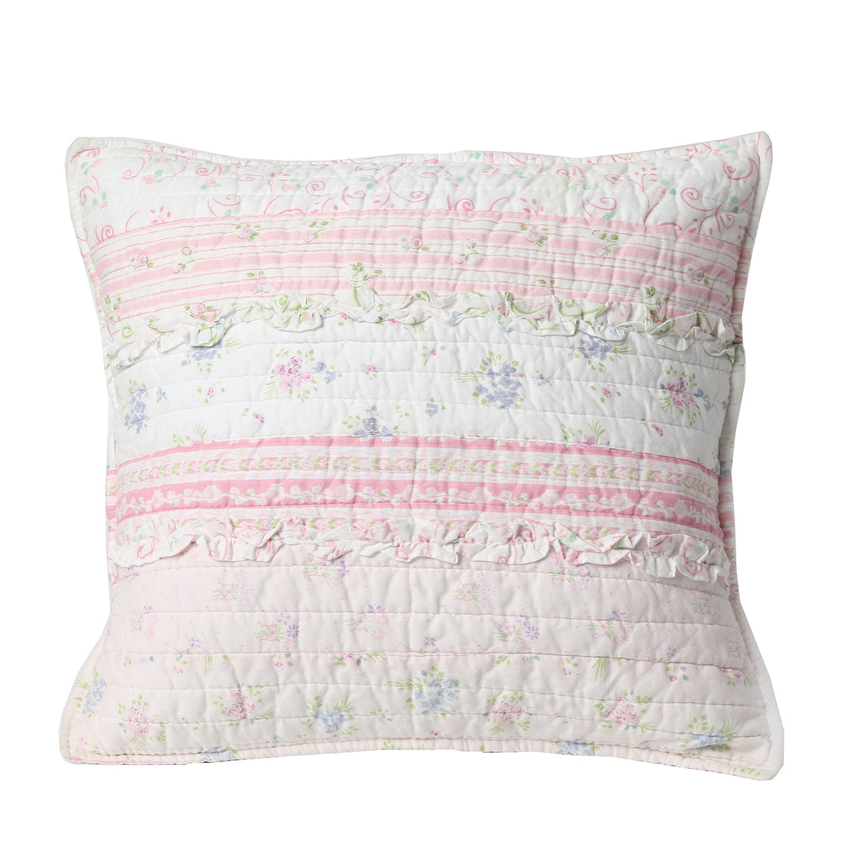 Romantic Chic Lace Ruffle Pink Real Patchwork Cotton Reversible Quilt Bedding Set