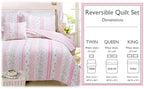 Romantic Chic Lace Ruffle Pink Real Patchwork Cotton Reversible Quilt Bedding Set