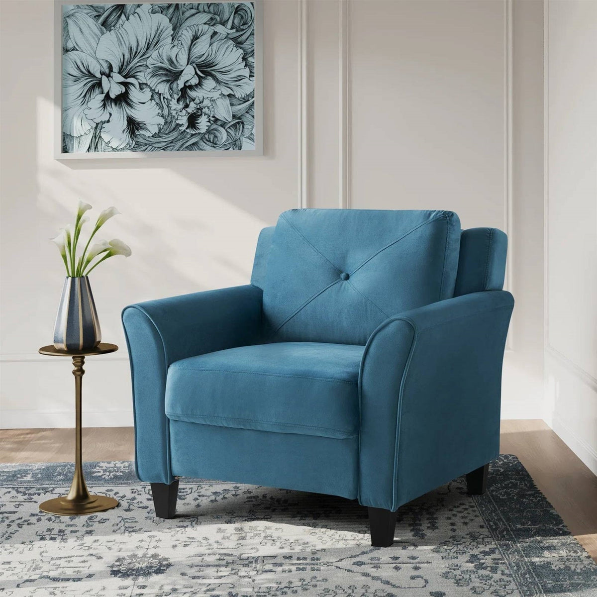 Blue Microfiber Upholstered Armchair