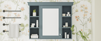 35 ''x 28' 'blue wall mounted bathroom storage cabinet with mirror door