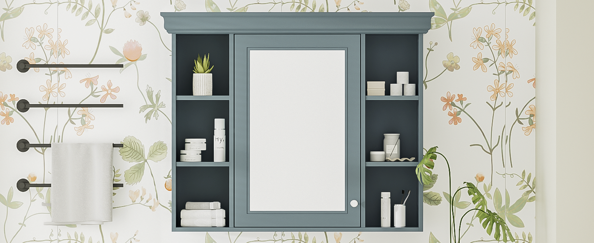 35 ''x 28' 'blue wall mounted bathroom storage cabinet with mirror door