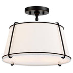 2-Light Round 15-inch White Drum Ceiling Light w/ Black Metal - Semi-Flush Mount