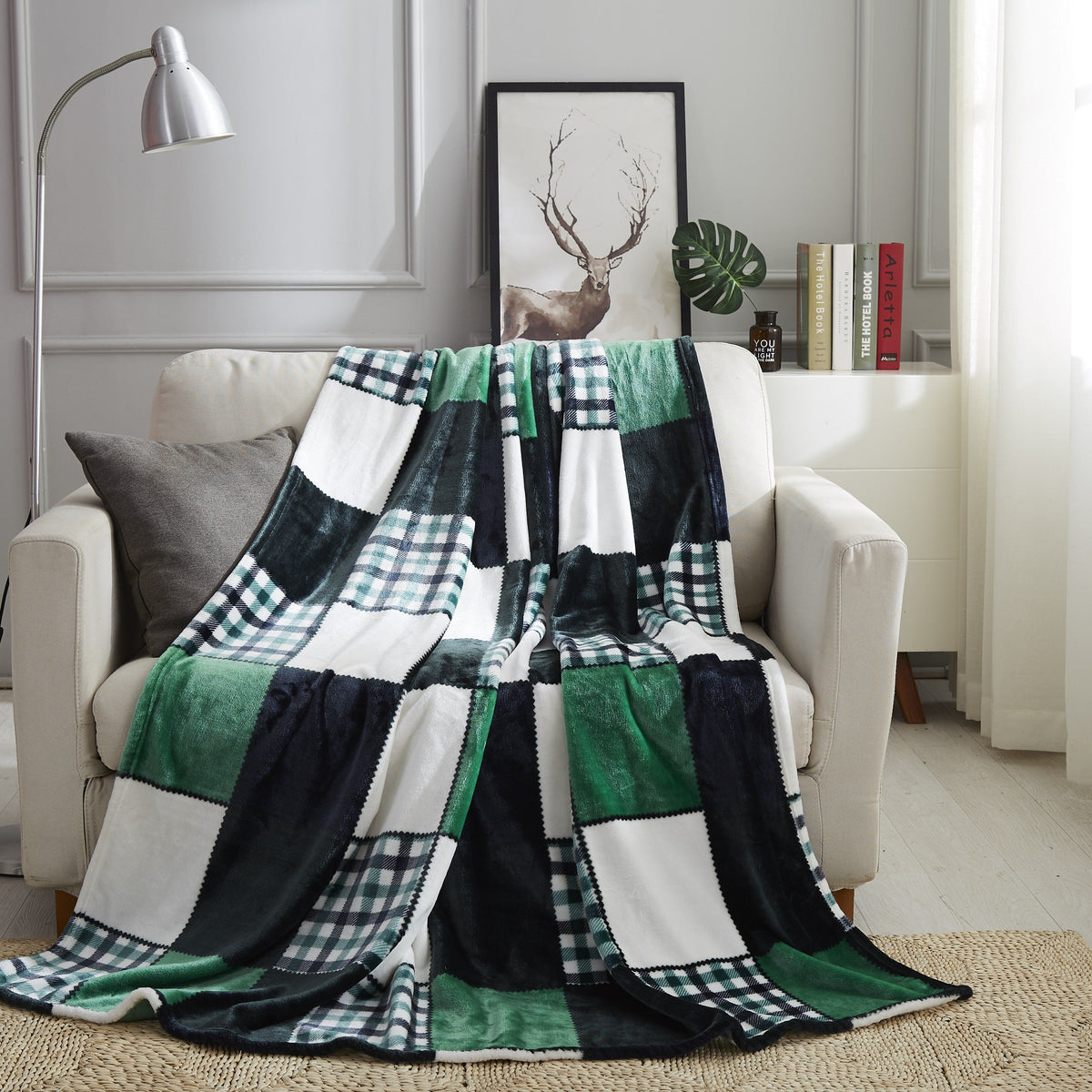 Tache Forest Green Plaid Flannel Throw Blanket