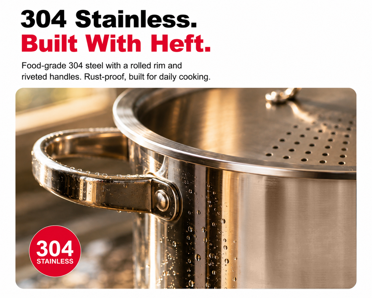 Stainless Steel Pasta Pot with Strainer Lid (5.5 Qt)