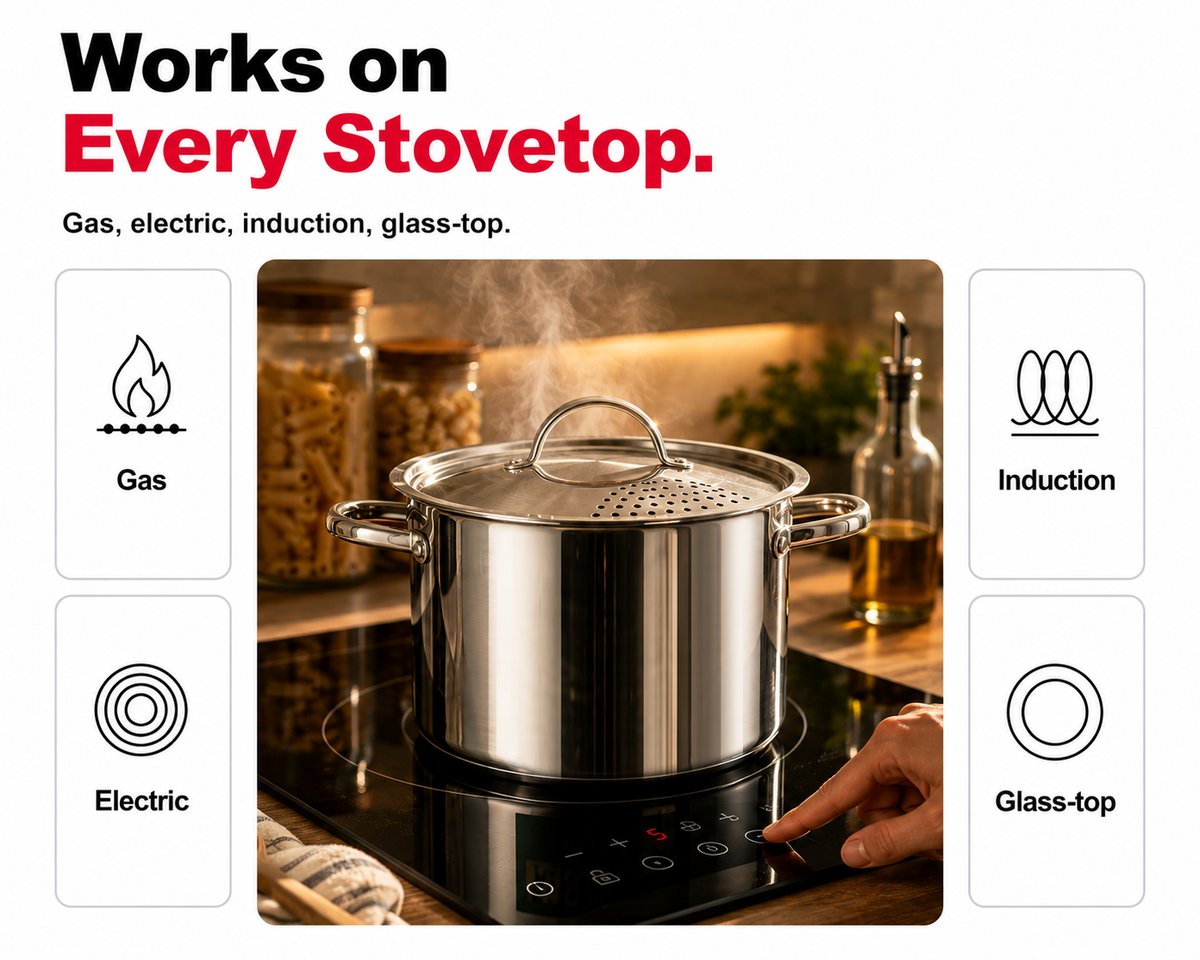 Stainless Steel Pasta Pot with Strainer Lid (5.5 Qt)