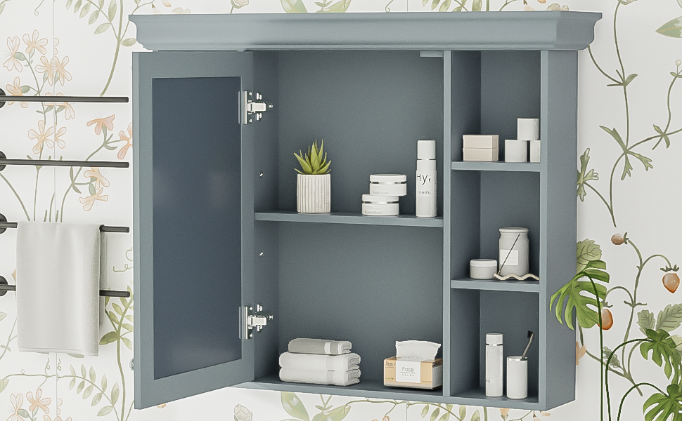 35 ''x 28' 'blue wall mounted bathroom storage cabinet with mirror door