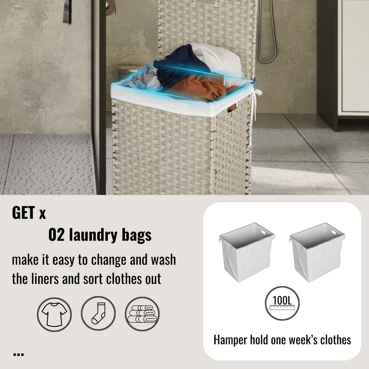 Laundry Hamper With Lid PE Rattan