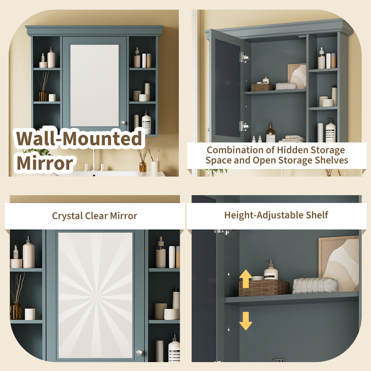 35 ''x 28' 'blue wall mounted bathroom storage cabinet with mirror door