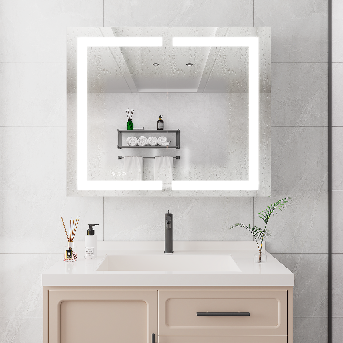 36 x 30 inch Medicine Cabinet with LED Vanity Mirror Anti-Fog