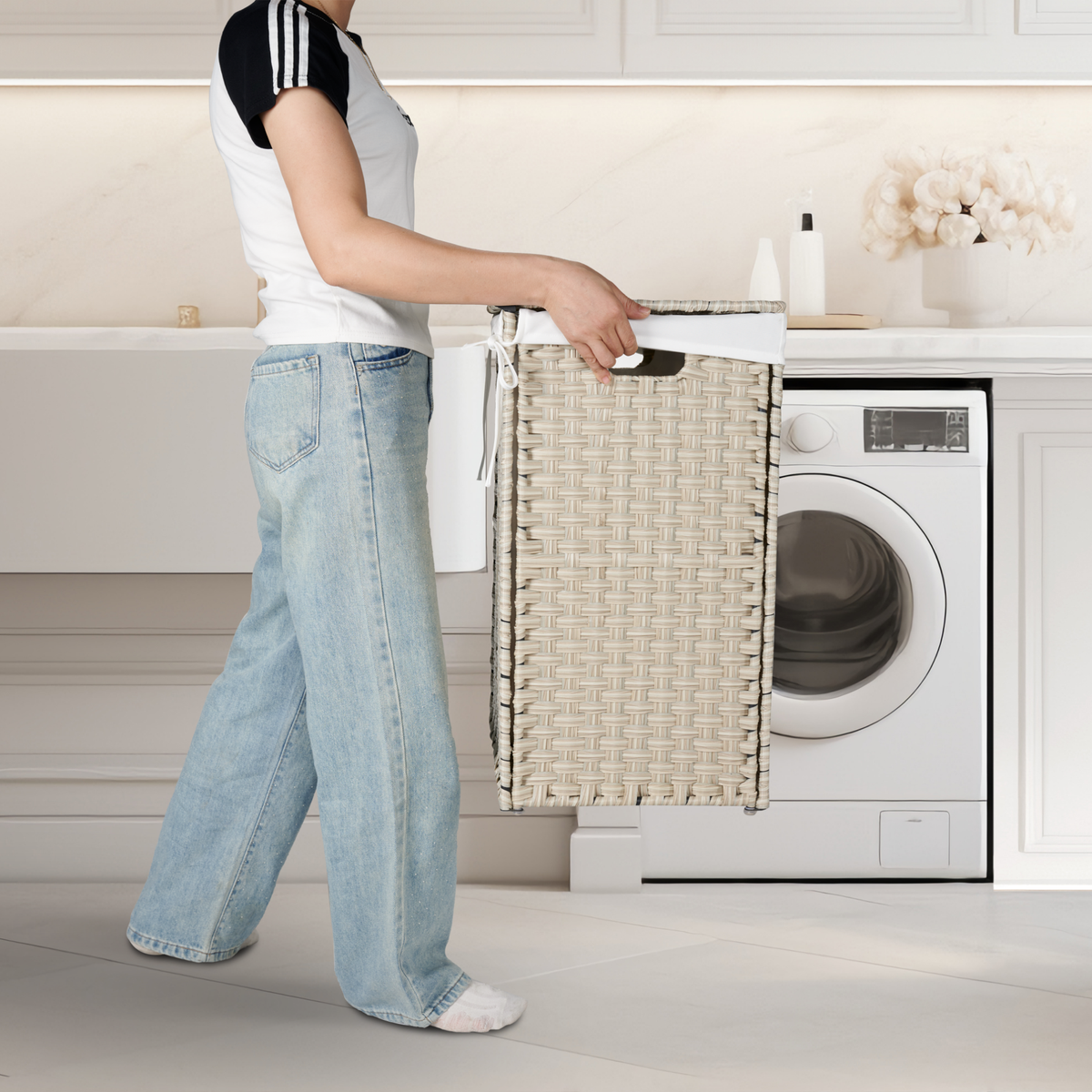 Laundry Hamper With Lid PE Rattan