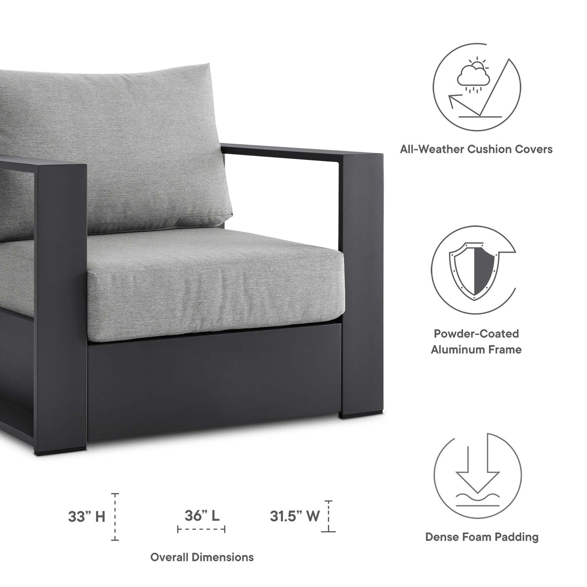 Tahoe Outdoor Patio Aluminum Armchair