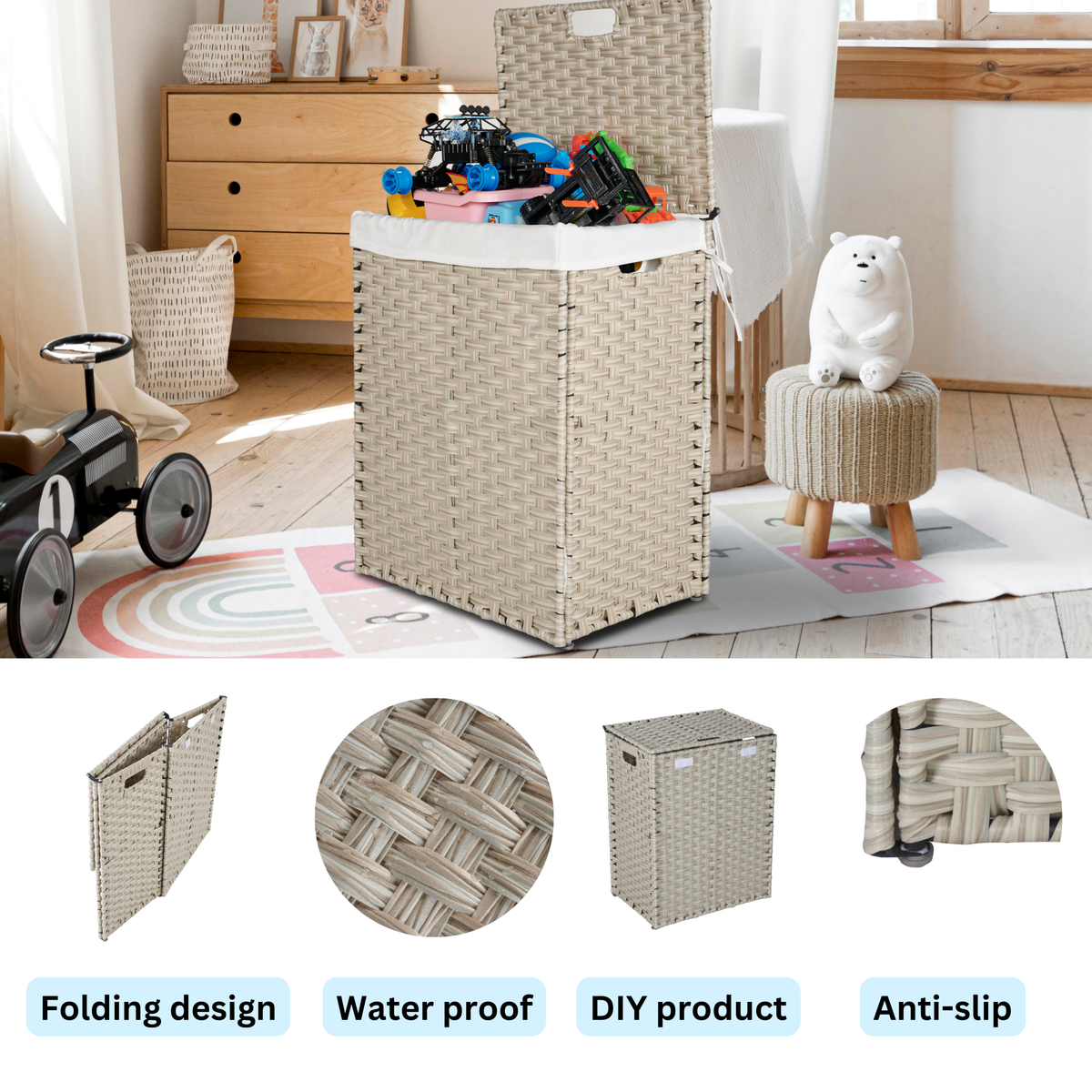 Laundry Hamper With Lid PE Rattan
