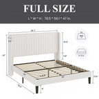 Full size White Velvet Upholstered Platform Bed Frame with Wingback Headboard