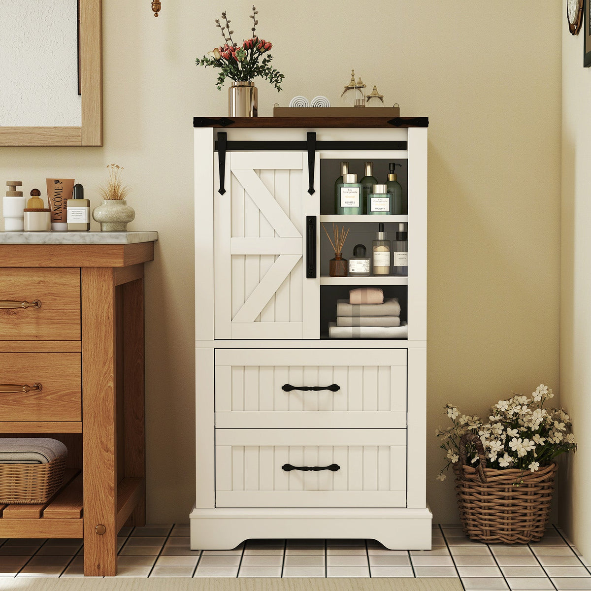 Farmhouse Bathroom Floor Cabinet