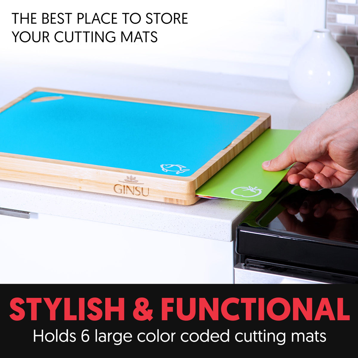 Ginsu Bamboo Cutting Board Set with 6 Mats