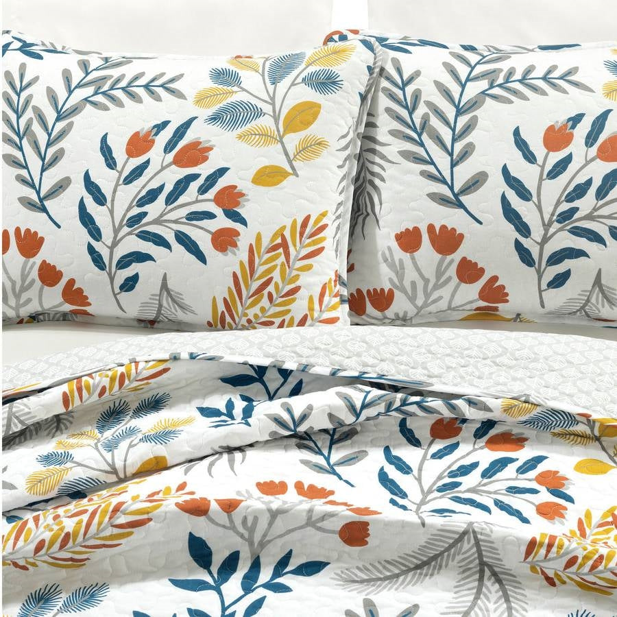 King/CAL King 3 Piece Botanical Floral Lightweight Quilt Set