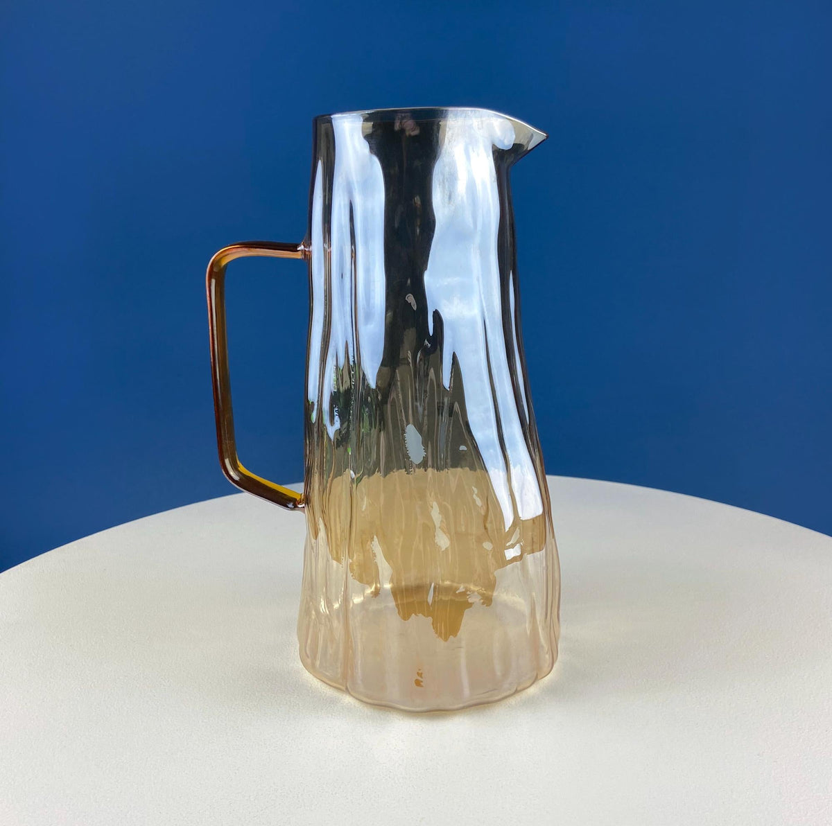 Iridescent Peach Bark Pattern Glass Pitcher Vase