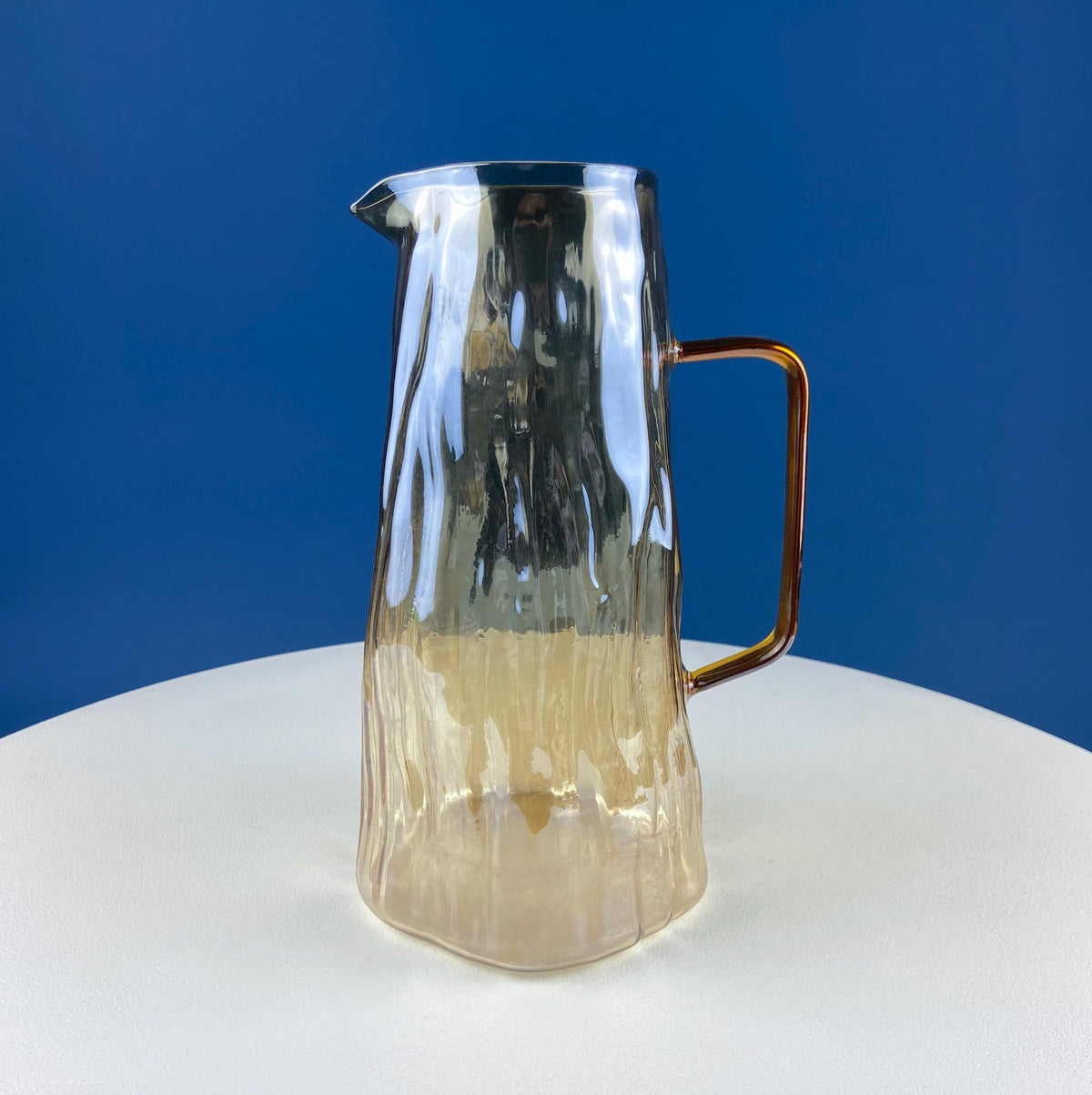 Iridescent Peach Bark Pattern Glass Pitcher Vase