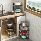 4-Tier Adjustable Pot Storage Rack Under-Sink/Countertop